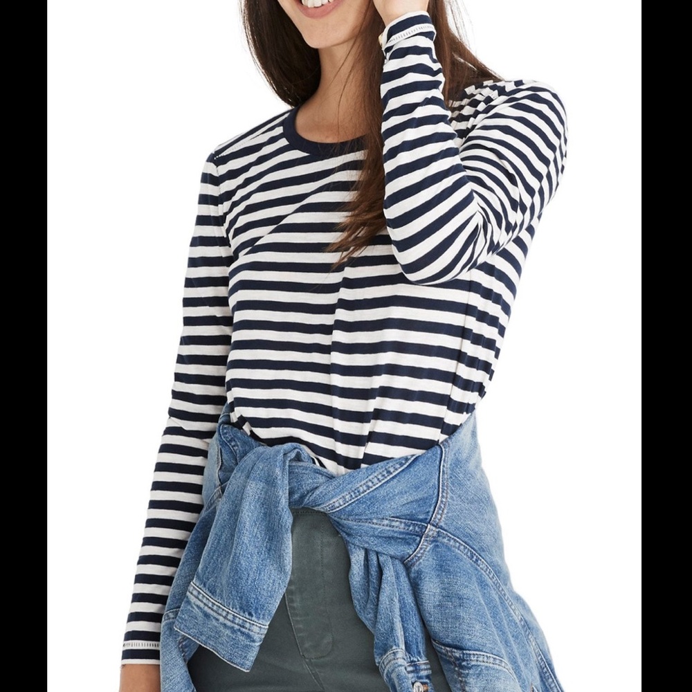 Whisper Cotton Stripe Long Sleeve Crewneck Tee